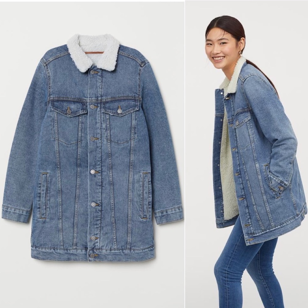 H&M Sherpa Lined Denim Longline Jacket 6 M